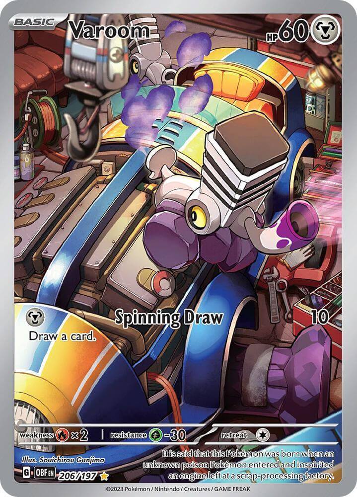 Varoom (206/197) [Scarlet & Violet: Obsidian Flames] card illustration featuring colorful automotive design.