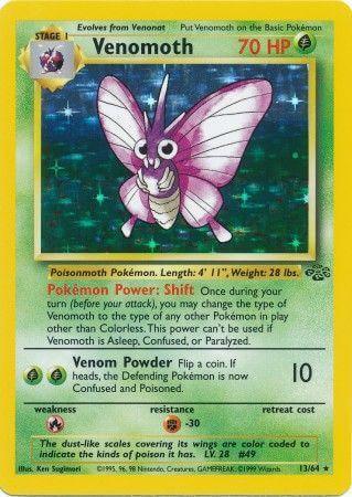 Venomoth (13/64) [Jungle Unlimited] Holo Rare card showcasing its abilities and features.