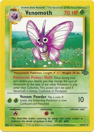 Venomoth (29/64) [Jungle Unlimited] card displaying rare Grass-type Pokémon with 70 HP and unique abilities.
