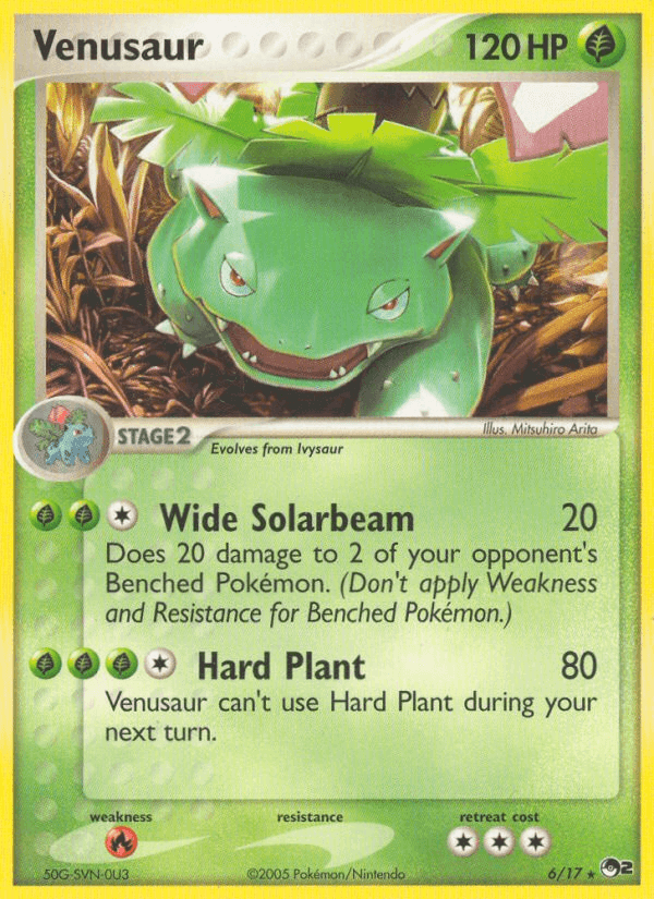 Venusaur (6/17) [POP Series 2] card featuring Wide Solarbeam and Hard Plant moves.