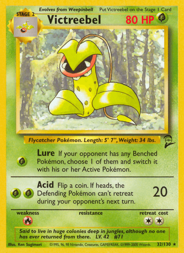 Victreebel (32/130) [Base Set 2] - Rare Grass-type Pokémon card with 80 HP, featuring Lure and Acid attacks.