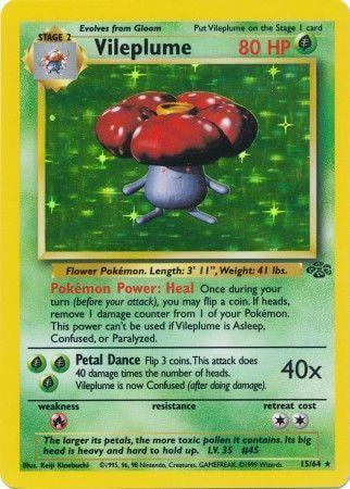 Vileplume (15/64) [Jungle Unlimited] card showcasing its Grass Type and Holo Rare rarity.