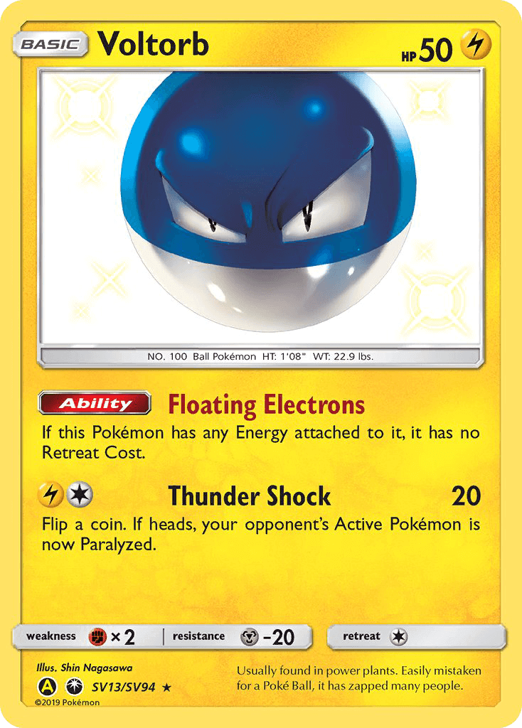 Voltorb (SV13/SV94) [Sun & Moon: Hidden Fates - Shiny Vault] trading card featuring Lightning type abilities.
