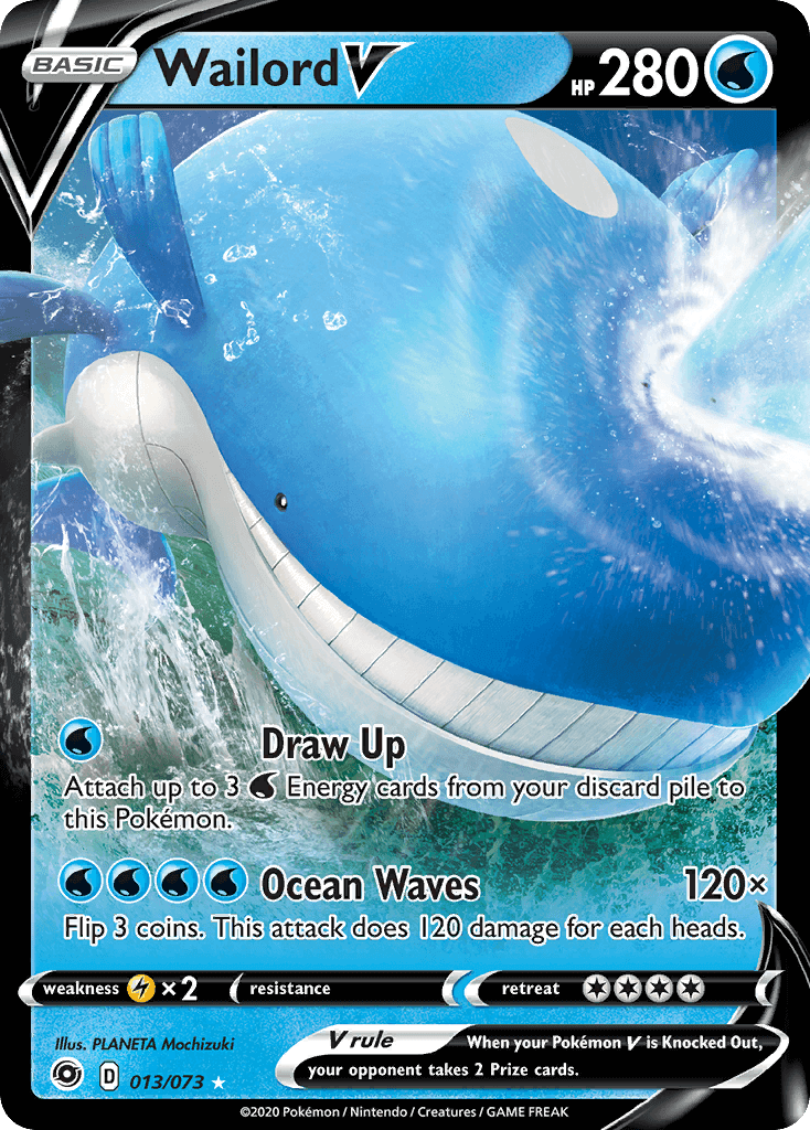 Wailord V (013/073) [Sword & Shield: Champion's Path] featuring HP 280 and attack options.