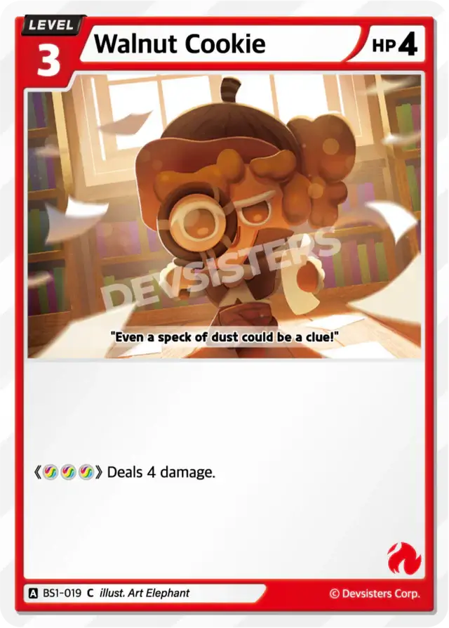 Walnut Cookie BS1-019 C | Common Card featuring an animated character with a walnut design, HP 4, and ability text.