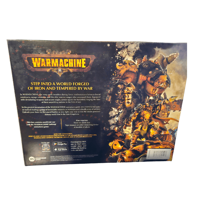Back cover of Warmachine: Cygnar - Storm Legion Auxiliary Expansion showing the game's theme and content.