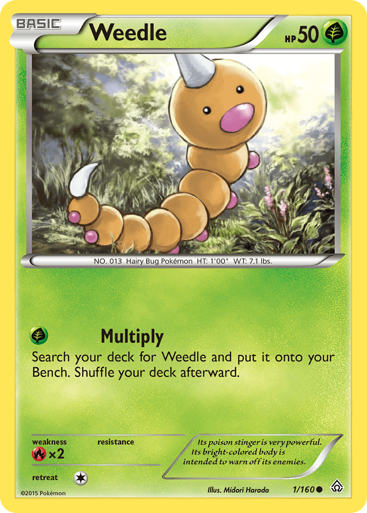Weedle (1/160) [XY: Primal Clash] card featuring Grass type and 50 HP.