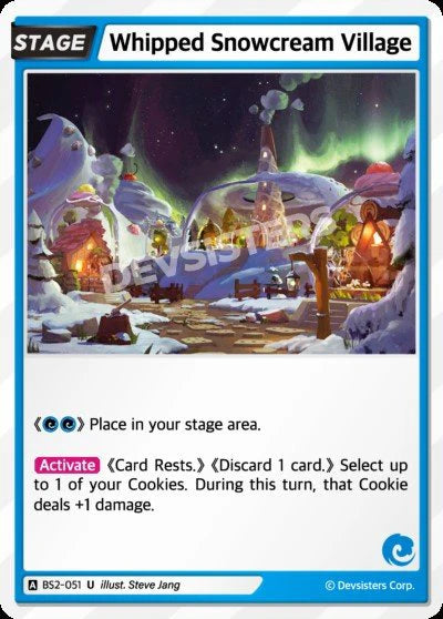 Whipped Snowcream Village BS2-051 U | Uncommon Card showcasing a vibrant snowy village scene.