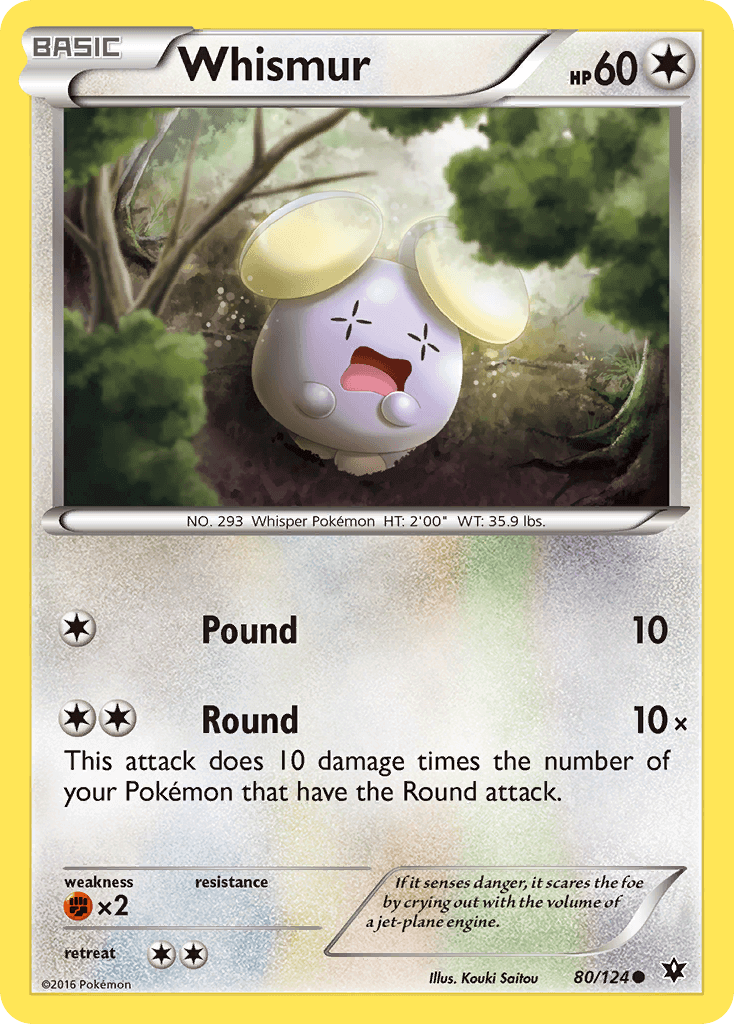 Whismur (80/124) [XY: Fates Collide] Pokémon card with HP 60 showcasing its Pound and Round attacks.