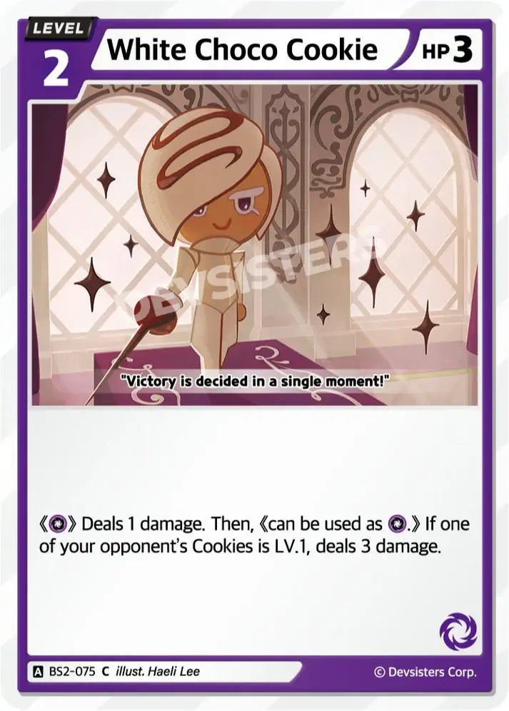 alt tag: White Choco Cookie HP 3 card showing character and attack details in cartoon style.