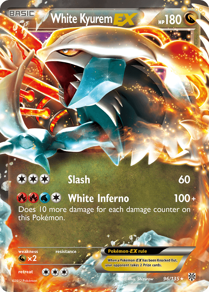 White Kyurem EX (96/135) [Black & White: Plasma Storm] card featuring Dragon type and Ultra Rare rarity.