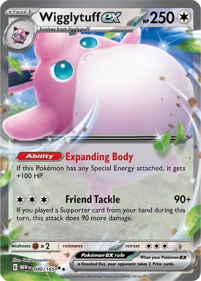 Wigglytuff ex (040/165) [Scarlet & Violet: 151] card featuring HP 250 and abilities like Expanding Body.
