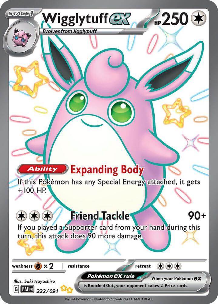 Wigglytuff ex (222/091) [Scarlet & Violet: Paldean Fates] shiny ultra rare card featuring Expanding Body ability.