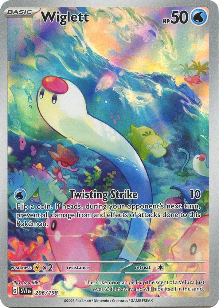 Wiglett (206/198) [Scarlet & Violet: Base Set] featuring vibrant colors, Water type, and Secret Rare rarity.