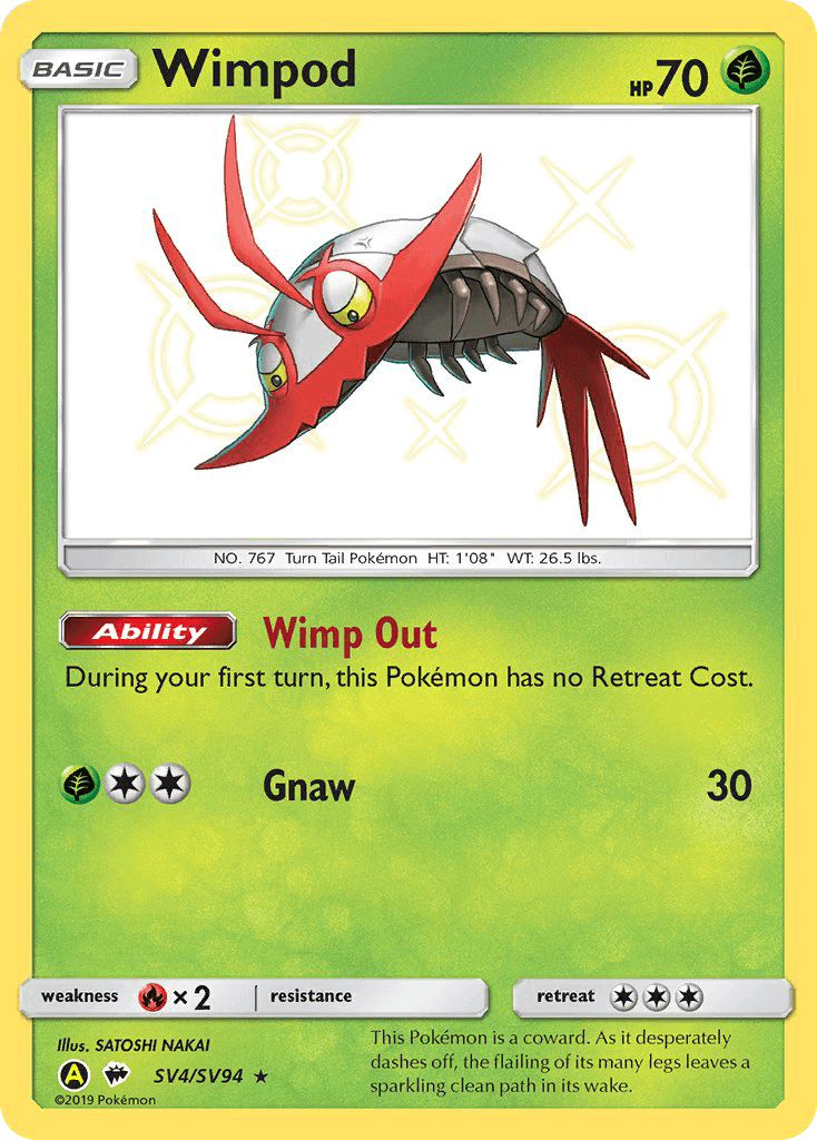 Wimpod (SV4/SV94) [Sun & Moon: Hidden Fates - Shiny Vault] ultra rare Pokémon card featuring Wimp Out ability.