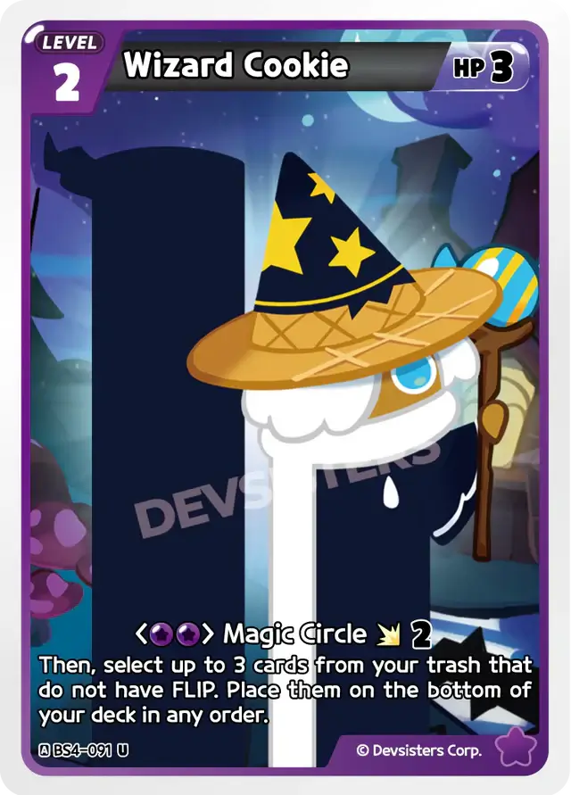 Wizard Cookie BS4-091 U | Uncommon Card image featuring a character in a wizard hat casting spells.