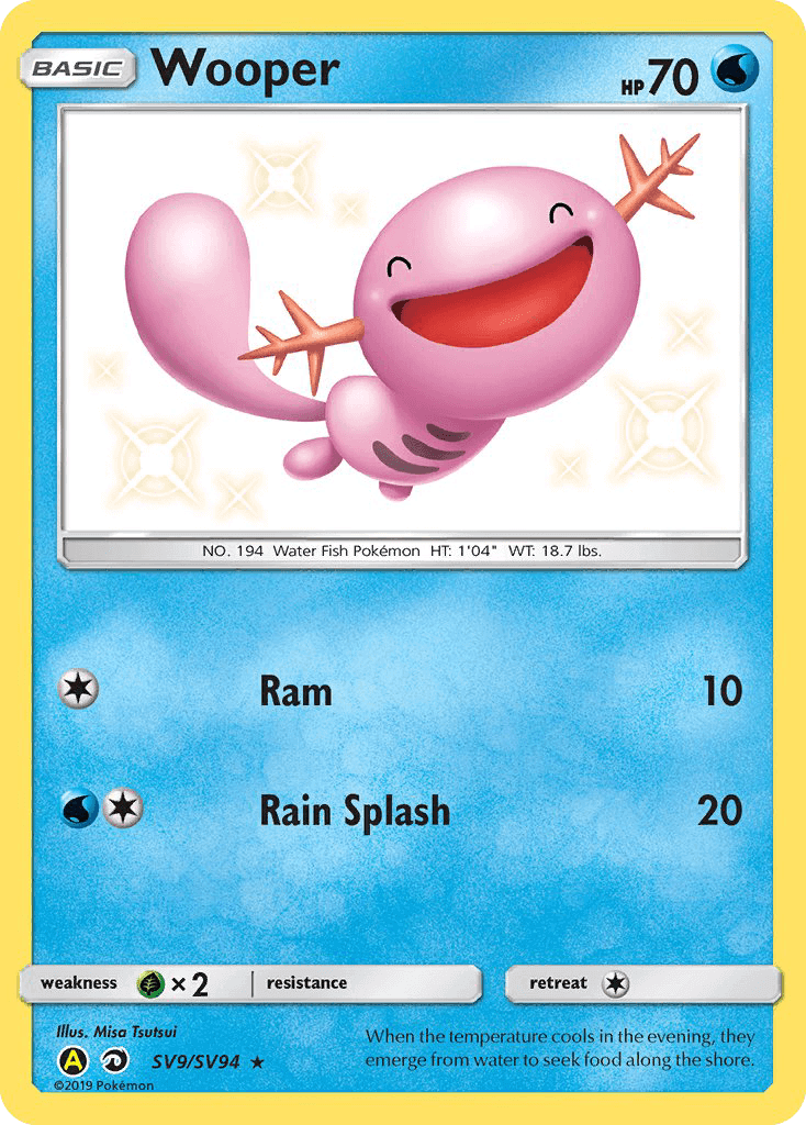 Wooper (SV9/SV94) [Sun & Moon: Hidden Fates - Shiny Vault] trading card featuring a Water-type Pokémon.