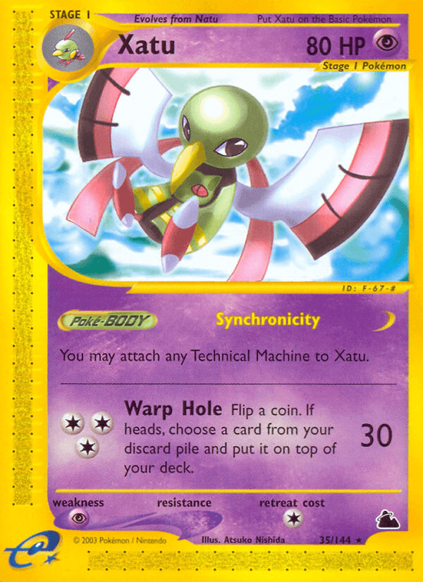Xatu (35/144) [Skyridge] trading card featuring Psychic type with Retreat cost: Colorless, rarity: Rare.