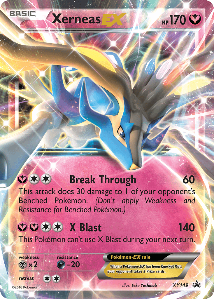 Xerneas EX (XY149) [XY: Black Star Promos] card showcasing Break Through and X Blast attacks.