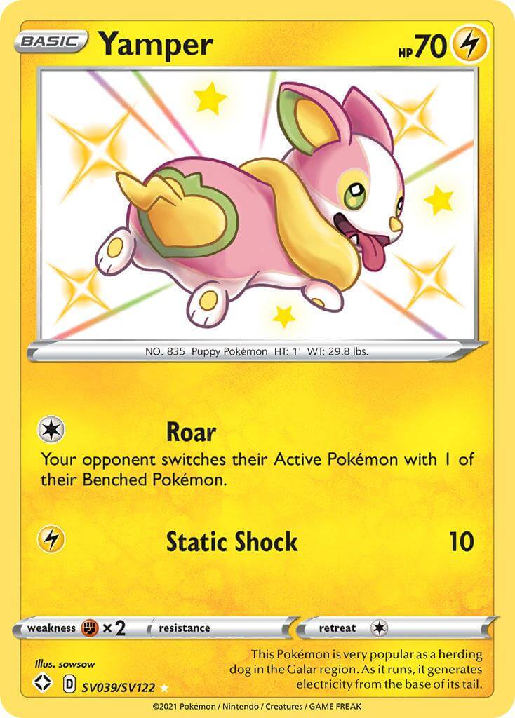 Yamper (SV039/SV122) [Sword & Shield: Shining Fates] ultra rare Lightning Pokémon card with unique abilities.