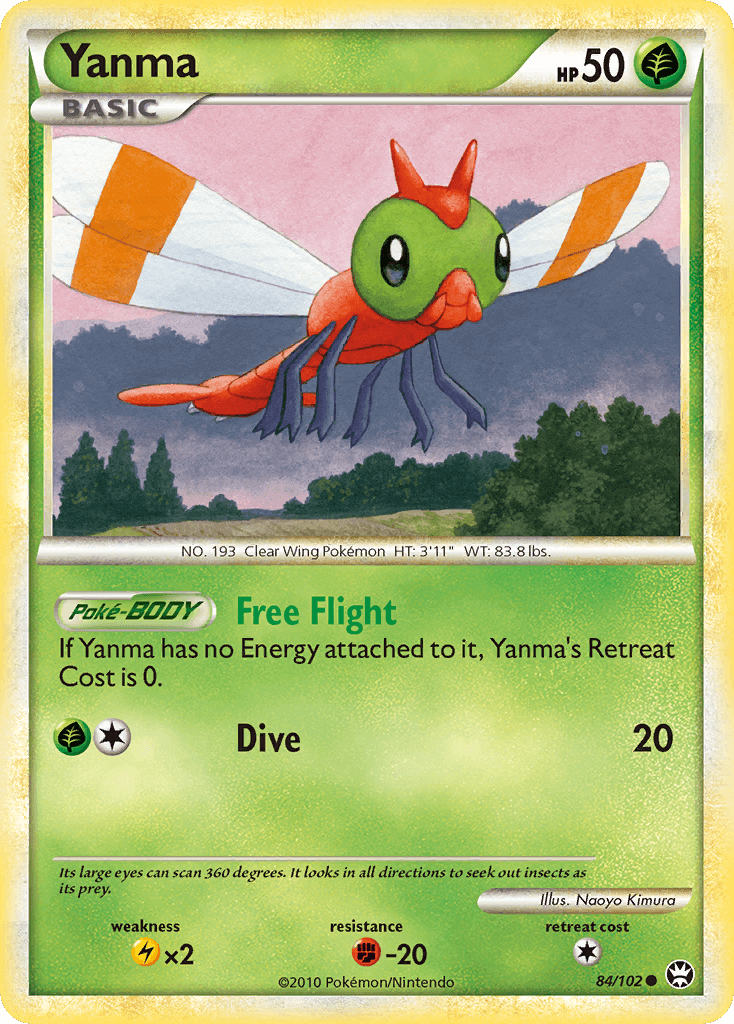 Yanma (84/102) [HeartGold & SoulSilver: Triumphant] card image featuring Grass type and retreat cost.