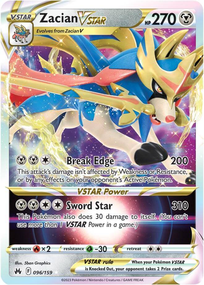 Zacian VSTAR (096/159) [Sword & Shield: Crown Zenith] card showcasing VSTAR Power and Ultra Rare status.