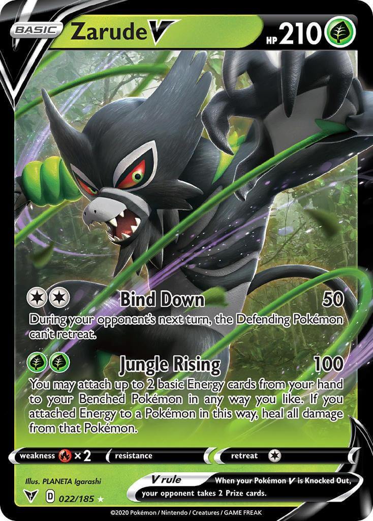 Zarude V (022/185) [Sword & Shield: Vivid Voltage] card featuring Grass type and Ultra Rare rarity.