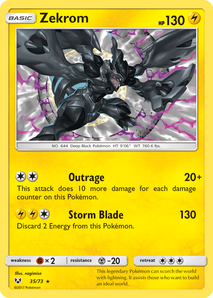 Zekrom (35/73) [Sun & Moon: Shining Legends] card with lightning type, Holo Rare collector item.