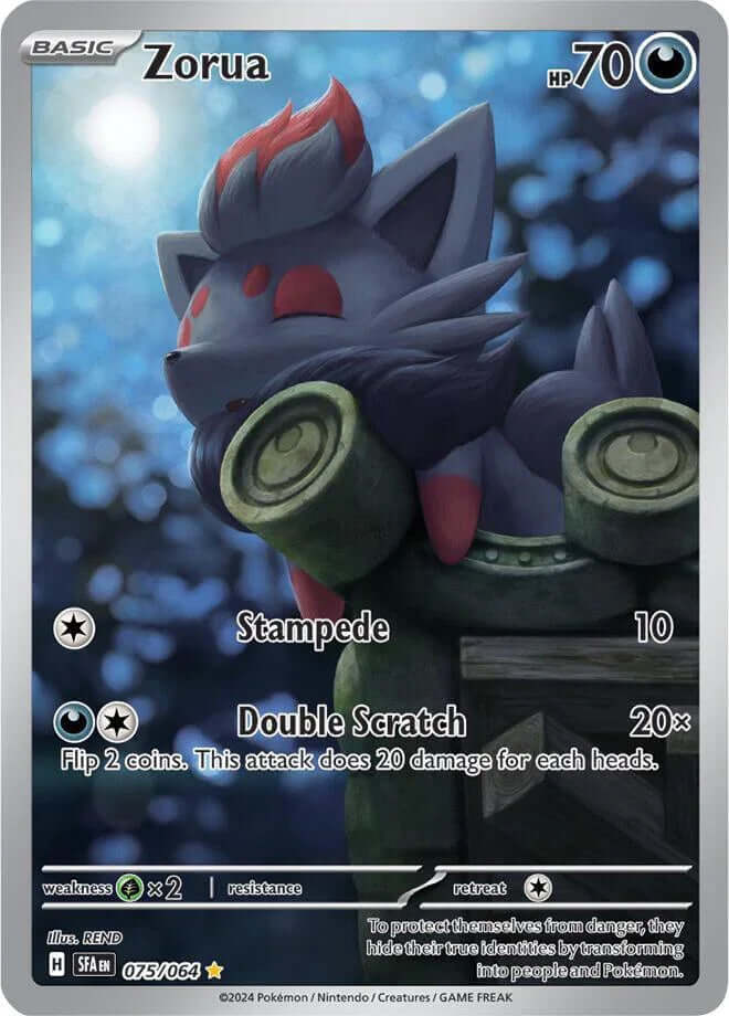 Zorua (075/064) [Scarlet & Violet: Shrouded Fable] illustration of the Darkness-type Pokémon showcasing its unique design.